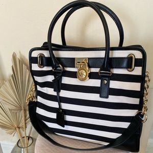 Michael Kors Hamilton Striped Canvas NS Tote Black